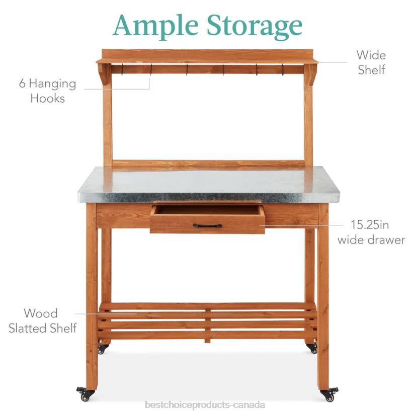 4LT2430 Stained Brown Best Choice Products Mobile Outdoor Table and Storage Cabinet w/ 4 Wheels, Stainless Steel Top