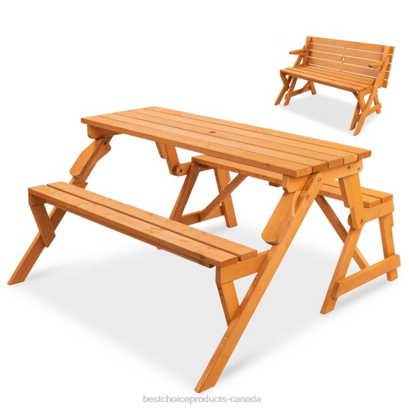 4LT2431 Brown Best Choice Products 2-in-1 Outdoor Interchangeable Wooden Picnic Table/Garden Bench