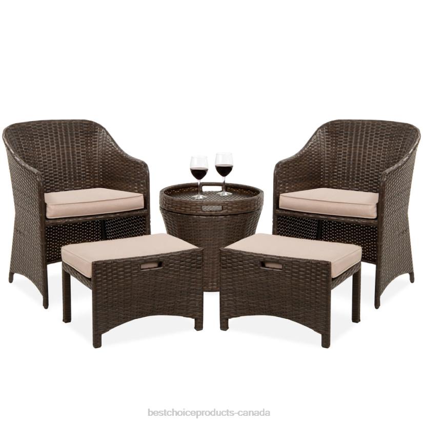 4LT2851 Brown Best Choice Products 5-Piece Outdoor Wicker Bistro Set w/ Side Storage Table, No Assembly