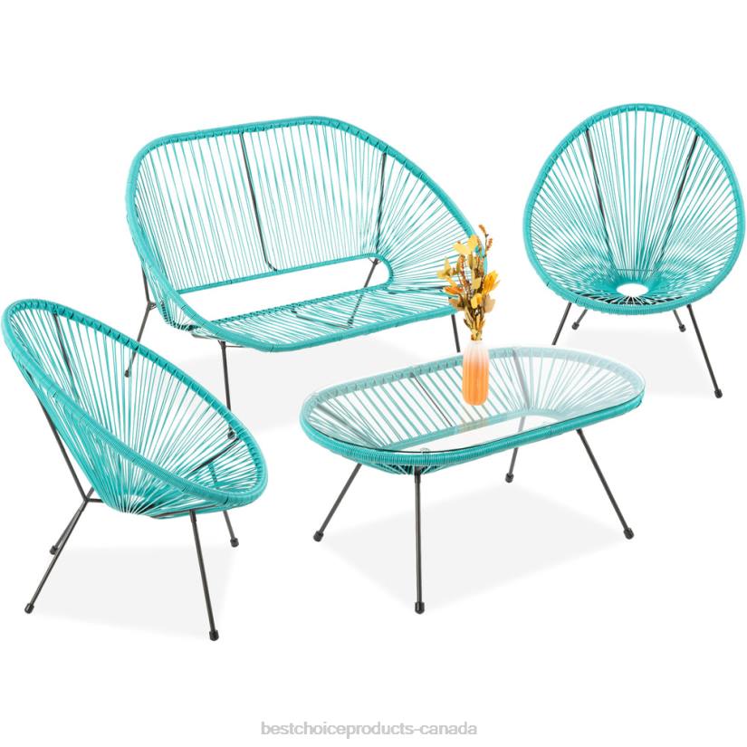 4LT2913 Teal Best Choice Products 4-Piece All-Weather Acapulco Conversation Set w/ Table, Loveseat