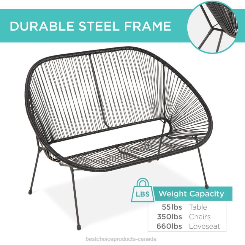 4LT2914 Black Best Choice Products 4-Piece All-Weather Acapulco Conversation Set w/ Table, Loveseat