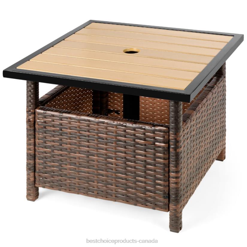 4LT2930 Brown Best Choice Products Outdoor Wicker Patio Side Table Accent Furniture w/ Umbrella Hole