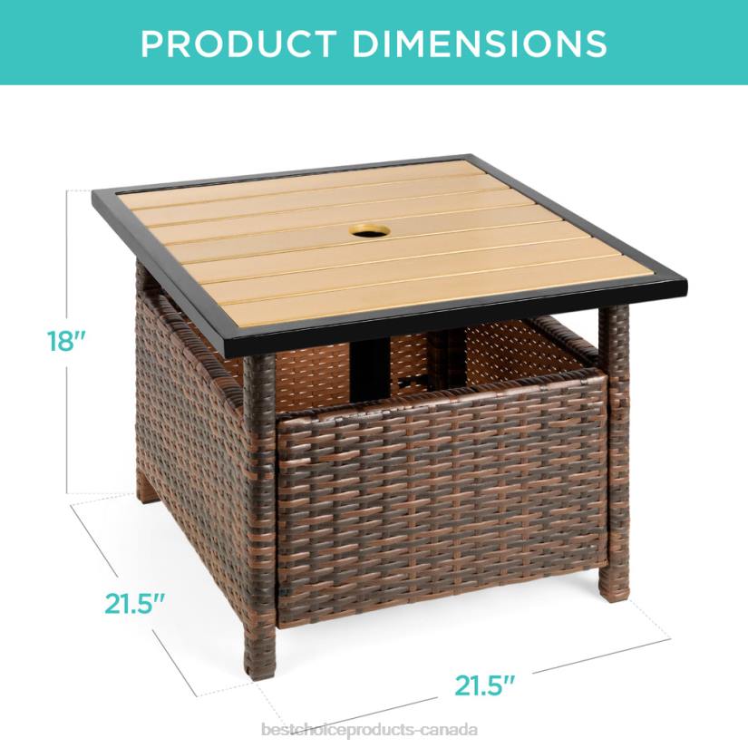 4LT2930 Brown Best Choice Products Outdoor Wicker Patio Side Table Accent Furniture w/ Umbrella Hole