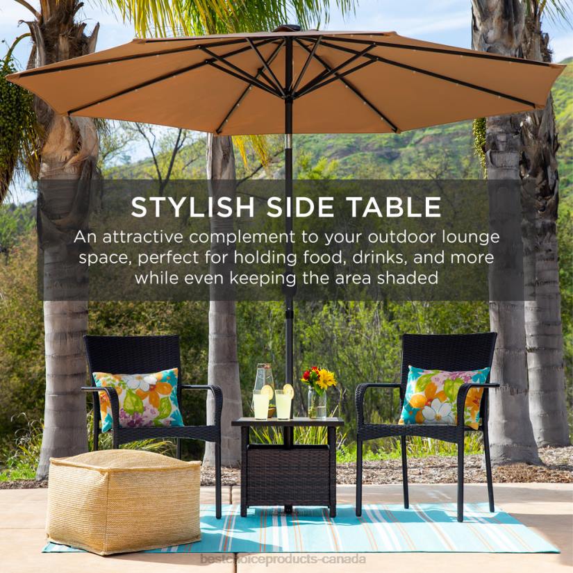 4LT2931 Gray Best Choice Products Outdoor Wicker Patio Side Table Accent Furniture w/ Umbrella Hole