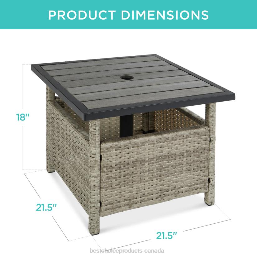 4LT2931 Gray Best Choice Products Outdoor Wicker Patio Side Table Accent Furniture w/ Umbrella Hole