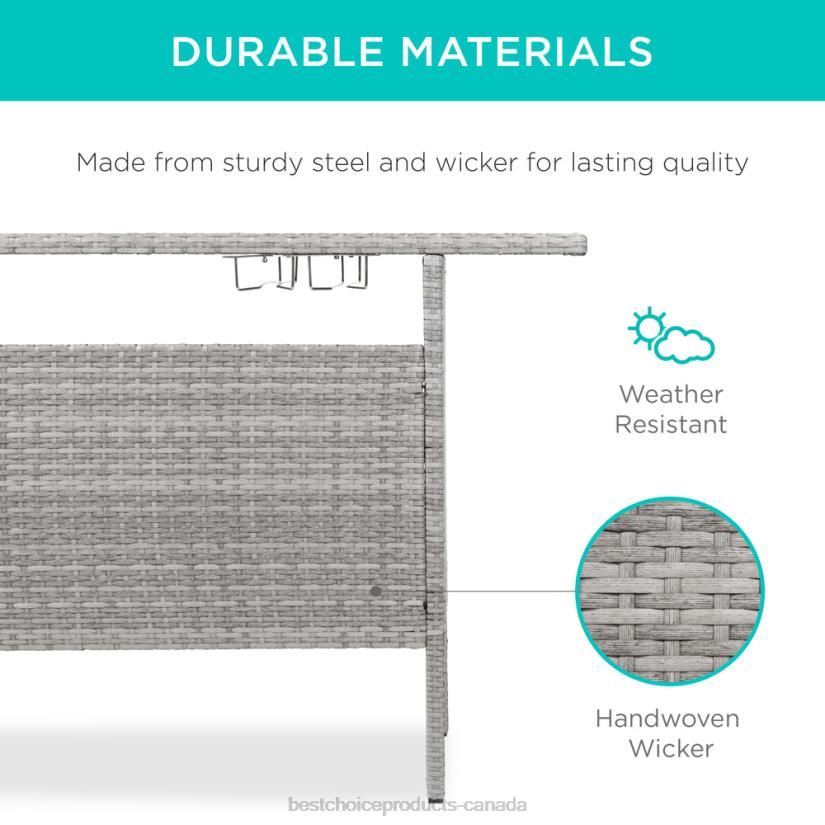 4LT2933 Gray Best Choice Products Outdoor Wicker Bar Counter Table w/ 2 Steel Shelves, 2 Rails