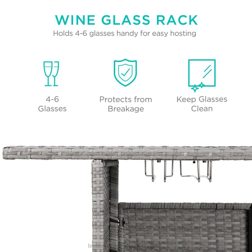 4LT2933 Gray Best Choice Products Outdoor Wicker Bar Counter Table w/ 2 Steel Shelves, 2 Rails