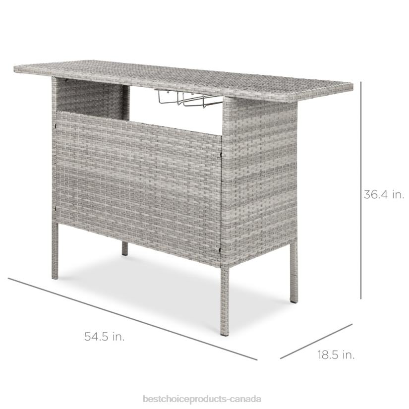 4LT2933 Gray Best Choice Products Outdoor Wicker Bar Counter Table w/ 2 Steel Shelves, 2 Rails