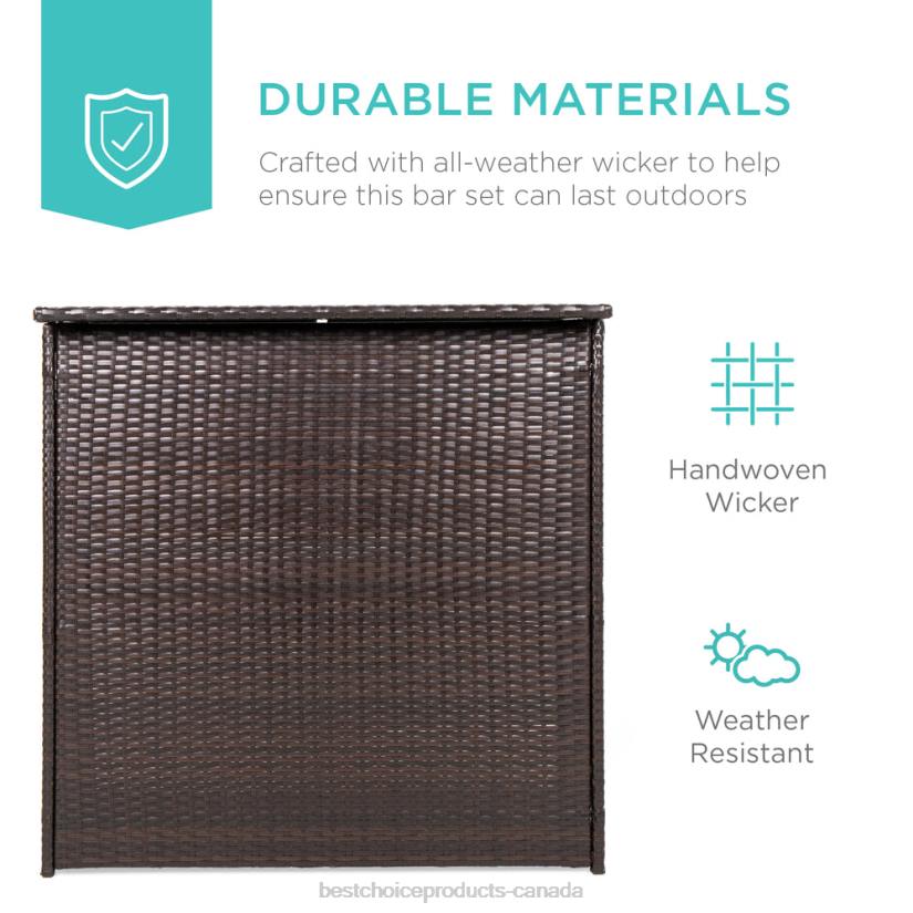 4LT2943 Brown Best Choice Products 3-Piece Outdoor All-Weather Wicker Bar Table Set w/ 2 Stools