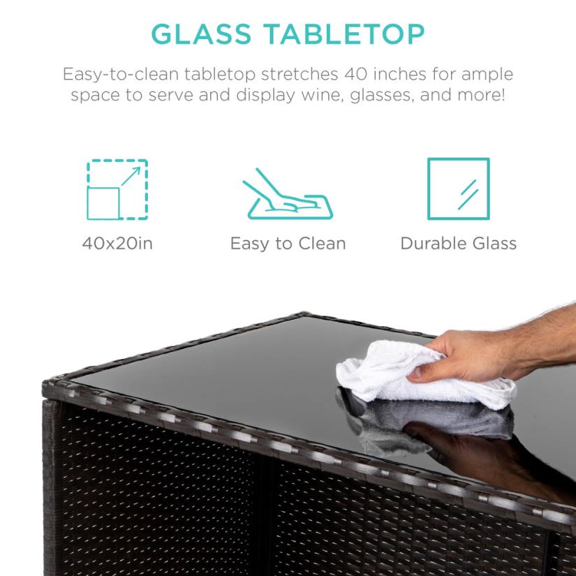 4LT2943 Brown Best Choice Products 3-Piece Outdoor All-Weather Wicker Bar Table Set w/ 2 Stools