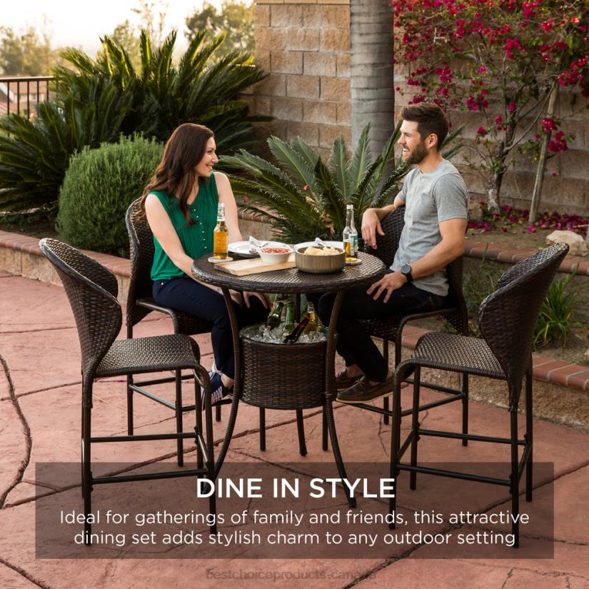 4LT2945 Brown Best Choice Products 5-Piece Outdoor Wicker Bar Bistro Set for Patio, Porch w/ Ice Bucket