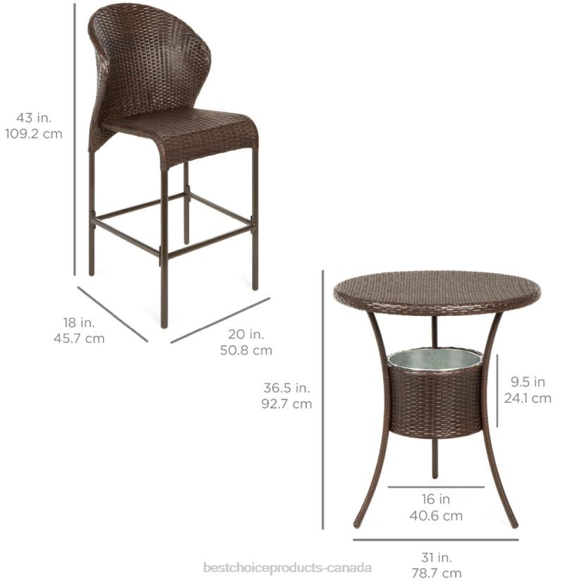 4LT2945 Brown Best Choice Products 5-Piece Outdoor Wicker Bar Bistro Set for Patio, Porch w/ Ice Bucket