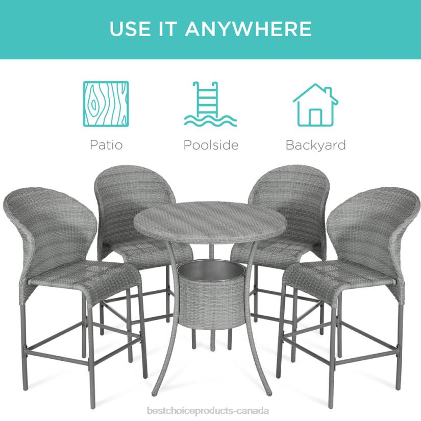 4LT2945 Brown Best Choice Products 5-Piece Outdoor Wicker Bar Bistro Set for Patio, Porch w/ Ice Bucket