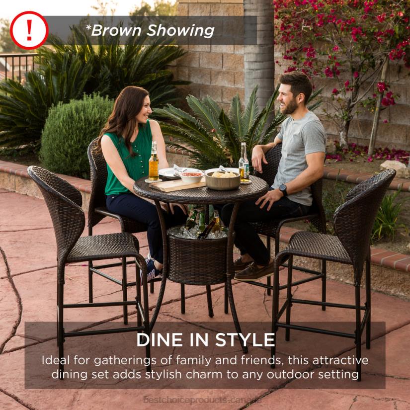 4LT2945 Brown Best Choice Products 5-Piece Outdoor Wicker Bar Bistro Set for Patio, Porch w/ Ice Bucket