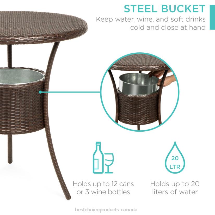 4LT2945 Brown Best Choice Products 5-Piece Outdoor Wicker Bar Bistro Set for Patio, Porch w/ Ice Bucket