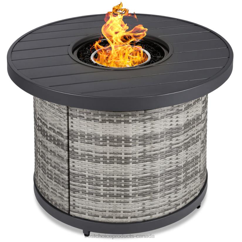 4LT21364 Gray Best Choice Products Round Fire Pit Table, 50,000 BTU Outdoor Wicker Firepit w/ Cover