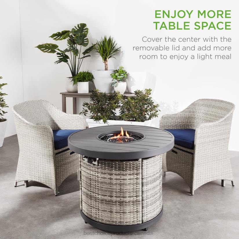 4LT21364 Gray Best Choice Products Round Fire Pit Table, 50,000 BTU Outdoor Wicker Firepit w/ Cover