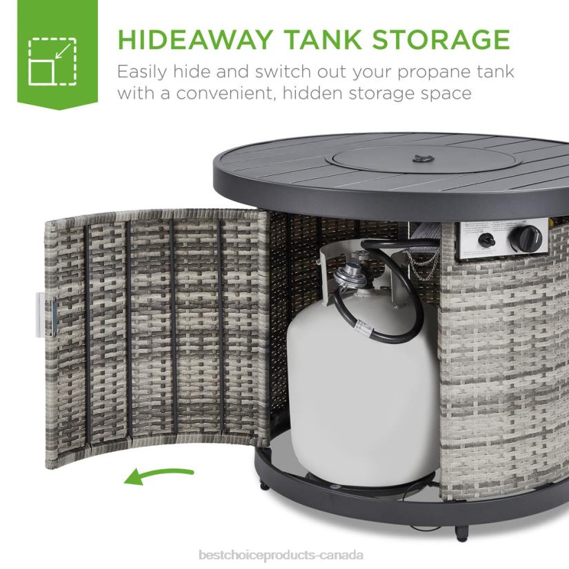 4LT21364 Gray Best Choice Products Round Fire Pit Table, 50,000 BTU Outdoor Wicker Firepit w/ Cover