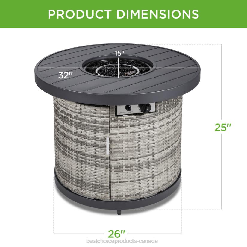 4LT21364 Gray Best Choice Products Round Fire Pit Table, 50,000 BTU Outdoor Wicker Firepit w/ Cover