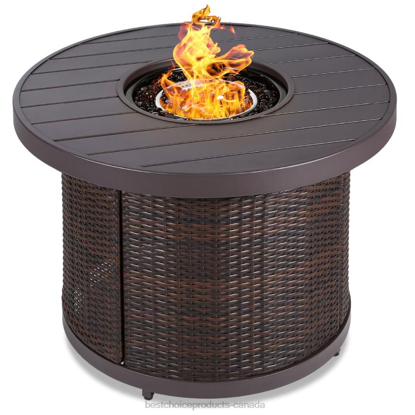 4LT21365 Brown Best Choice Products Round Fire Pit Table, 50,000 BTU Outdoor Wicker Firepit w/ Cover