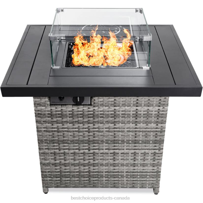 4LT21382 Ash Gray Best Choice Products 32in Fire Pit Table 50,000 BTU Wicker Propane w/ Wind Guard, Cover