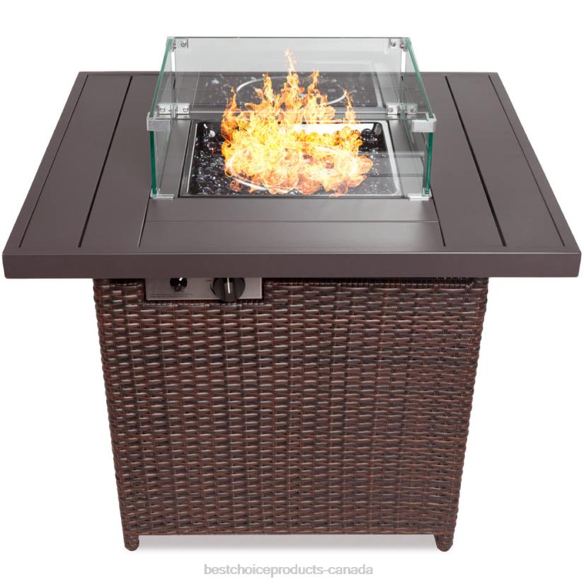 4LT21383 Brown Best Choice Products 32in Fire Pit Table 50,000 BTU Wicker Propane w/ Wind Guard, Cover