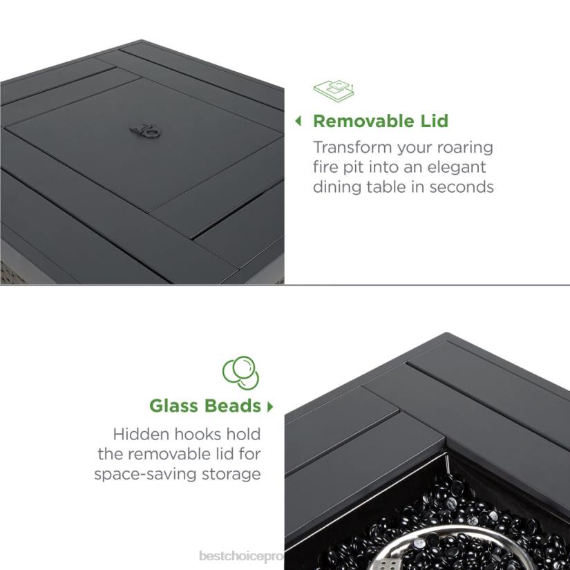 4LT21420 Gray Best Choice Products 28in Fire Pit Table 50,000 BTU Wicker Propane w/ Faux Wood Tabletop, Cover