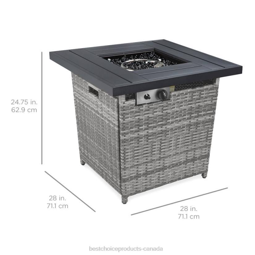 4LT21420 Gray Best Choice Products 28in Fire Pit Table 50,000 BTU Wicker Propane w/ Faux Wood Tabletop, Cover