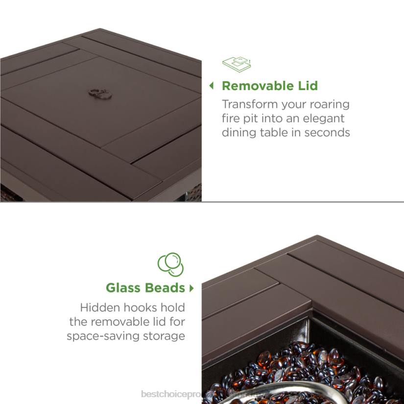 4LT21421 Brown Best Choice Products 28in Fire Pit Table 50,000 BTU Wicker Propane w/ Faux Wood Tabletop, Cover