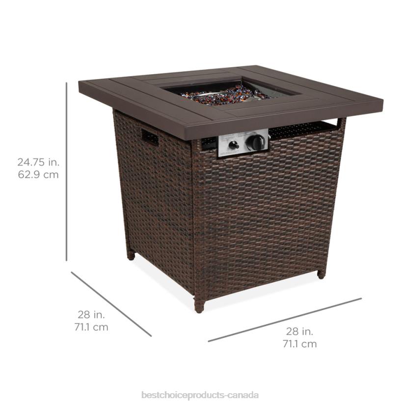 4LT21421 Brown Best Choice Products 28in Fire Pit Table 50,000 BTU Wicker Propane w/ Faux Wood Tabletop, Cover