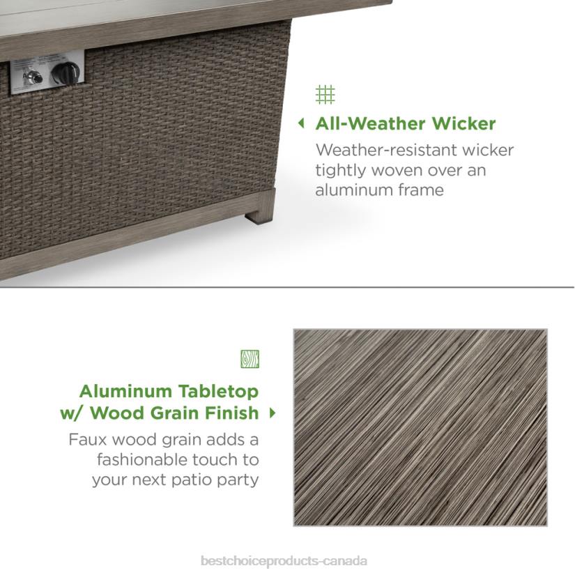 4LT21463 Gray Best Choice Products 52in 50,000 BTU Wicker Propane Fire Pit Table w/ Aluminum Top, Cover