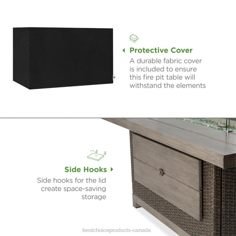 4LT21463 Gray Best Choice Products 52in 50,000 BTU Wicker Propane Fire Pit Table w/ Aluminum Top, Cover