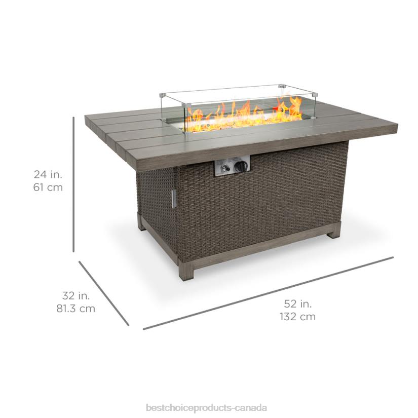 4LT21463 Gray Best Choice Products 52in 50,000 BTU Wicker Propane Fire Pit Table w/ Aluminum Top, Cover