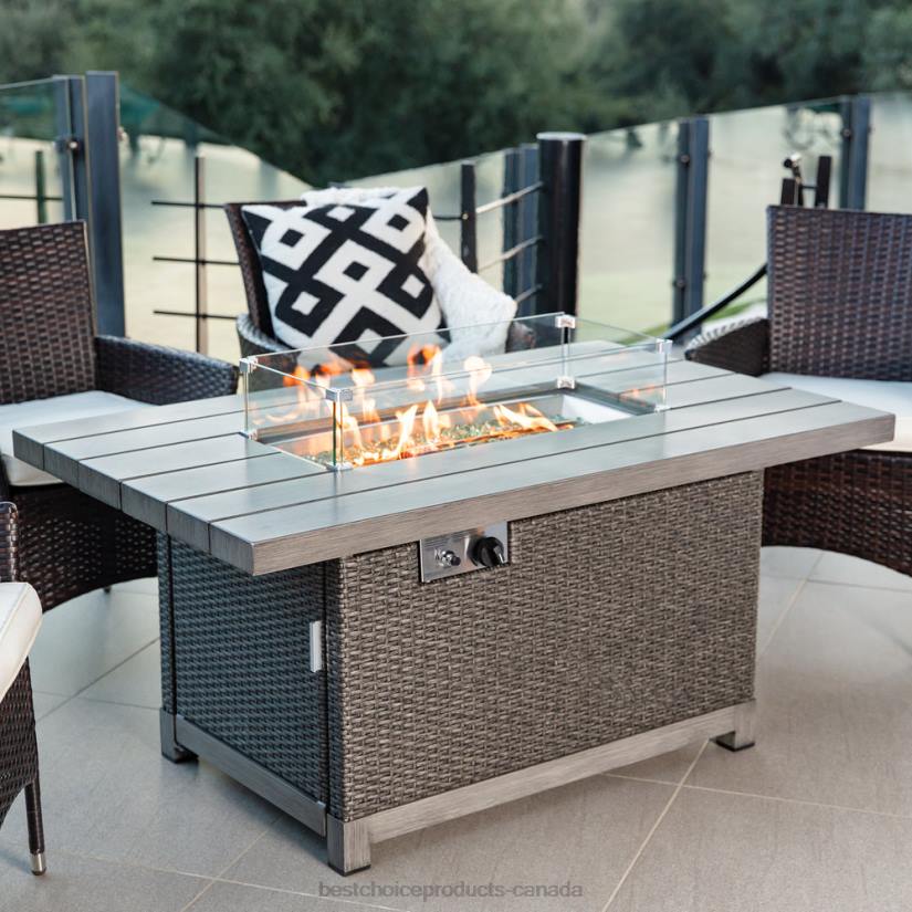 4LT21463 Gray Best Choice Products 52in 50,000 BTU Wicker Propane Fire Pit Table w/ Aluminum Top, Cover