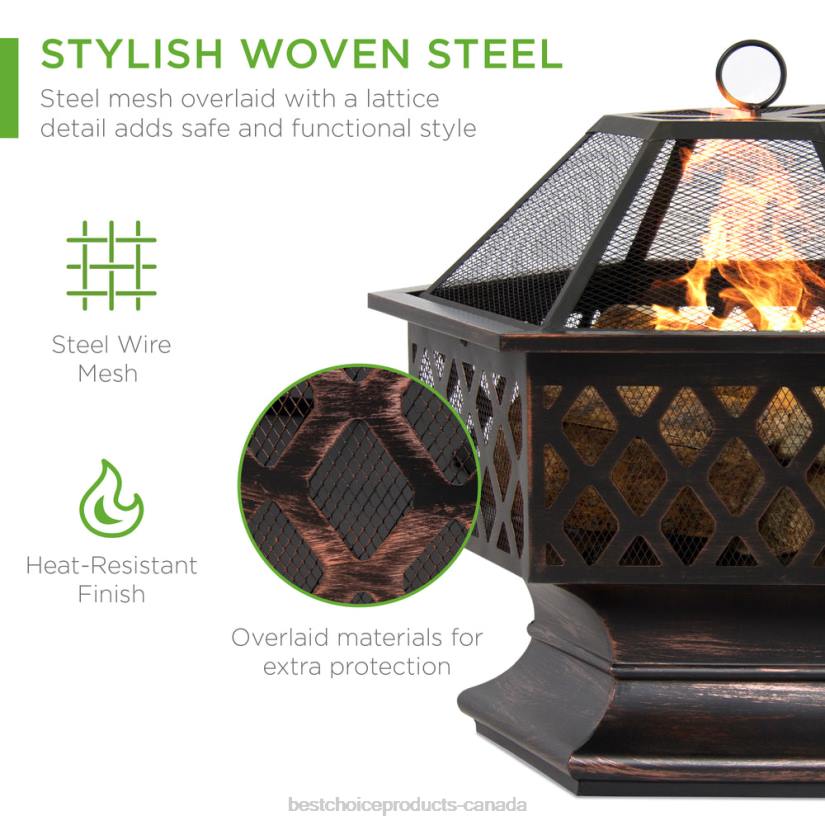 4LT2426 Bronze Best Choice Products Hex-Shaped Outdoor Fire Pit w/ Flame-Retardant Lid