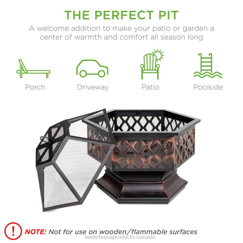 4LT2426 Bronze Best Choice Products Hex-Shaped Outdoor Fire Pit w/ Flame-Retardant Lid