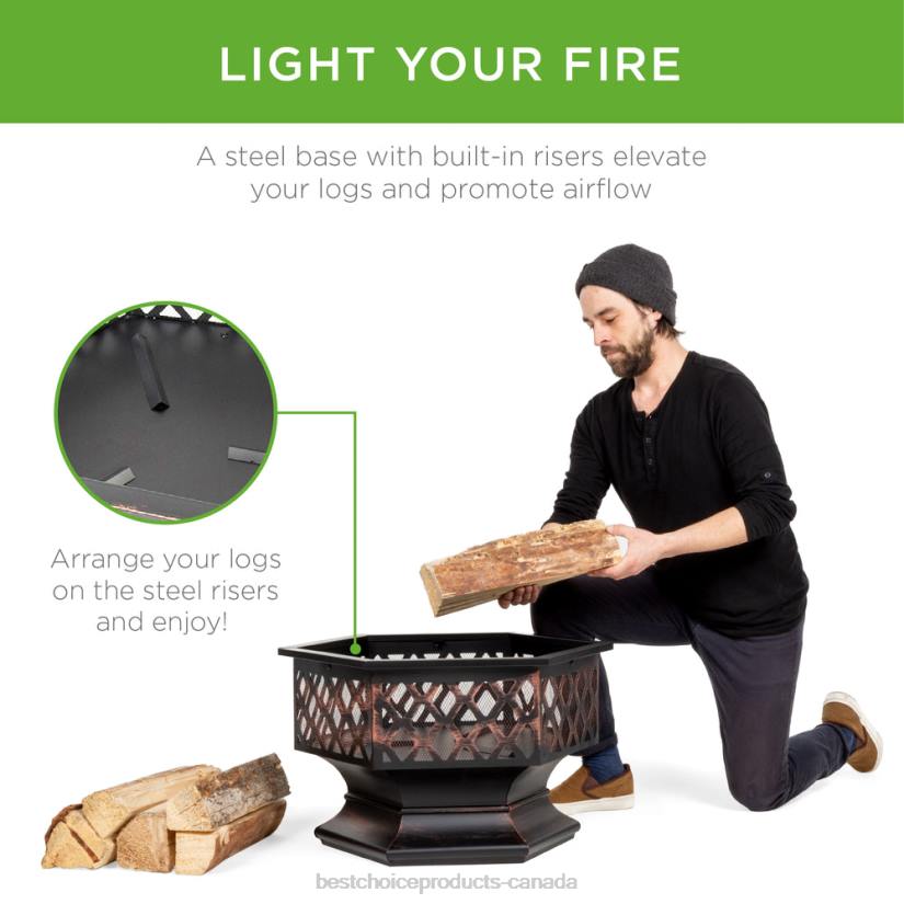 4LT2426 Bronze Best Choice Products Hex-Shaped Outdoor Fire Pit w/ Flame-Retardant Lid