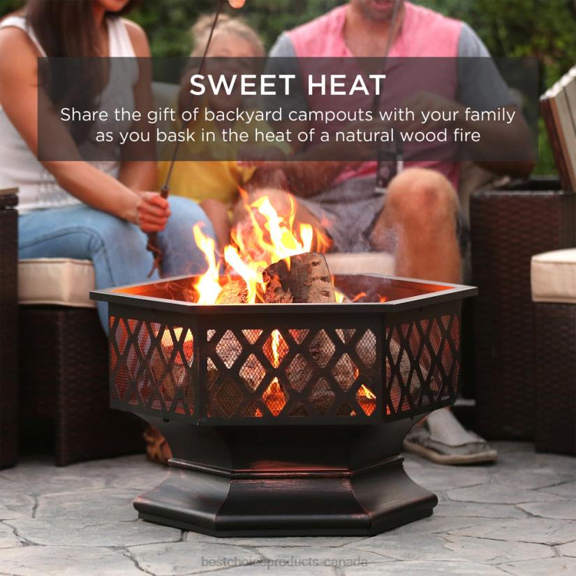 4LT2426 Bronze Best Choice Products Hex-Shaped Outdoor Fire Pit w/ Flame-Retardant Lid