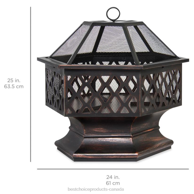 4LT2426 Bronze Best Choice Products Hex-Shaped Outdoor Fire Pit w/ Flame-Retardant Lid