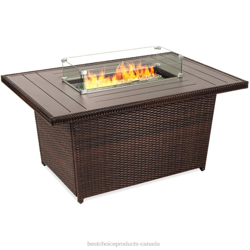4LT2928 Brown Best Choice Products Wicker Propane Fire Pit Table, 50,000 BTU w/ Glass Wind Guard, Cover