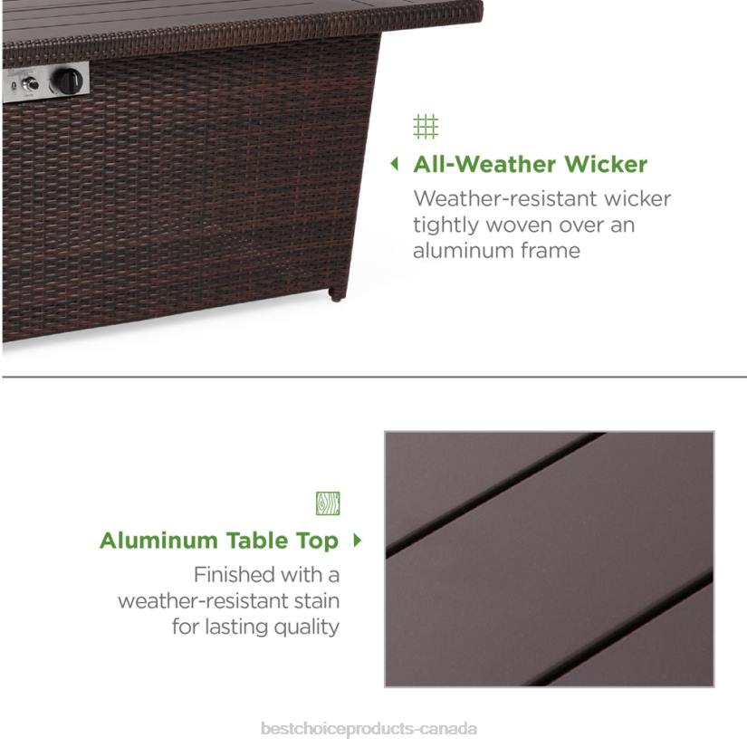 4LT2928 Brown Best Choice Products Wicker Propane Fire Pit Table, 50,000 BTU w/ Glass Wind Guard, Cover