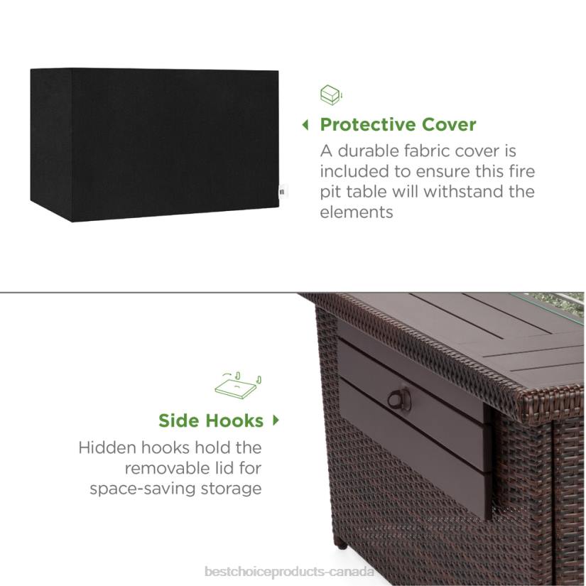 4LT2928 Brown Best Choice Products Wicker Propane Fire Pit Table, 50,000 BTU w/ Glass Wind Guard, Cover