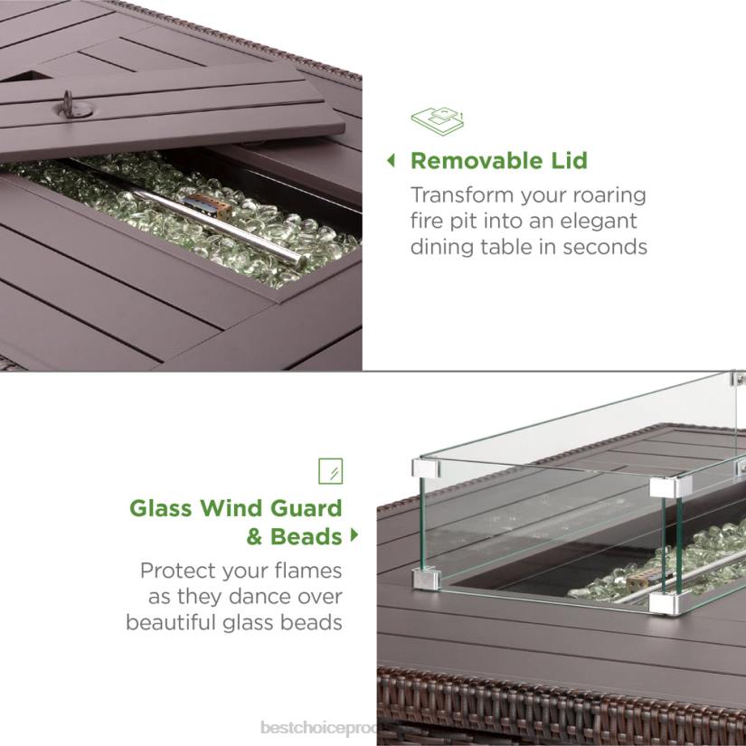 4LT2928 Brown Best Choice Products Wicker Propane Fire Pit Table, 50,000 BTU w/ Glass Wind Guard, Cover