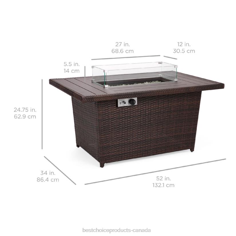 4LT2928 Brown Best Choice Products Wicker Propane Fire Pit Table, 50,000 BTU w/ Glass Wind Guard, Cover