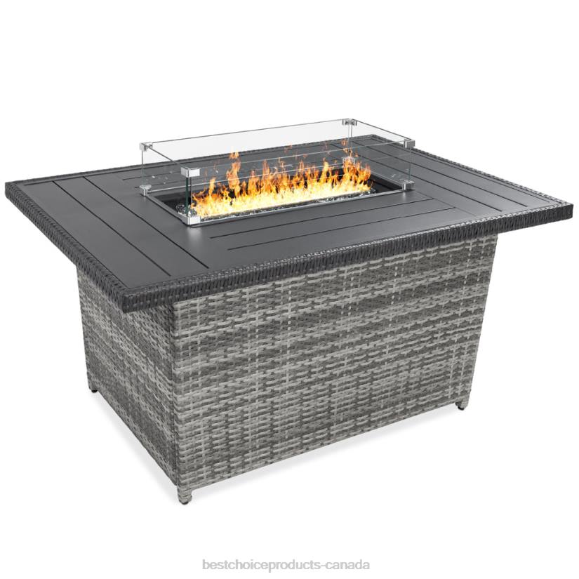 4LT2929 Gray Best Choice Products Wicker Propane Fire Pit Table, 50,000 BTU w/ Glass Wind Guard, Cover