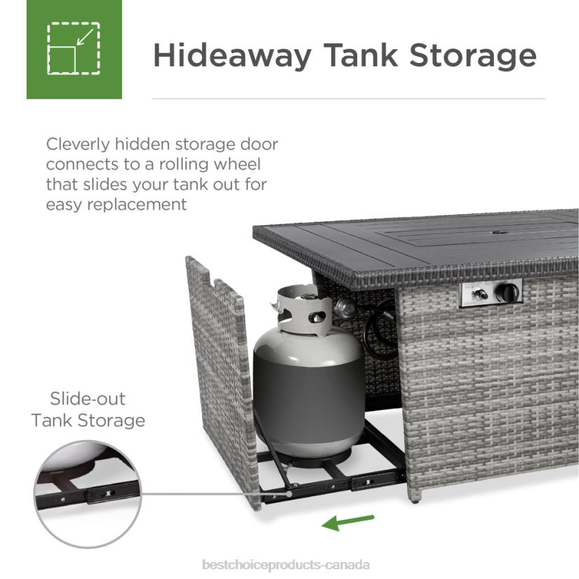 4LT2929 Gray Best Choice Products Wicker Propane Fire Pit Table, 50,000 BTU w/ Glass Wind Guard, Cover