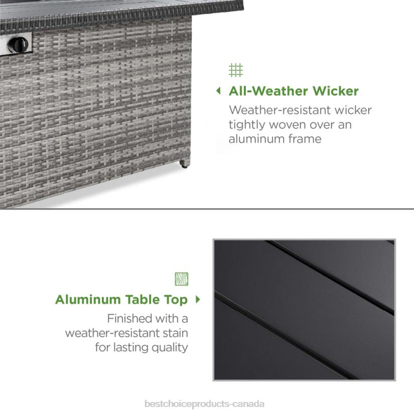 4LT2929 Gray Best Choice Products Wicker Propane Fire Pit Table, 50,000 BTU w/ Glass Wind Guard, Cover