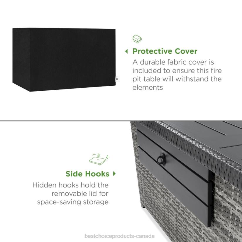 4LT2929 Gray Best Choice Products Wicker Propane Fire Pit Table, 50,000 BTU w/ Glass Wind Guard, Cover