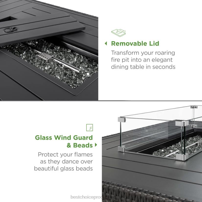 4LT2929 Gray Best Choice Products Wicker Propane Fire Pit Table, 50,000 BTU w/ Glass Wind Guard, Cover