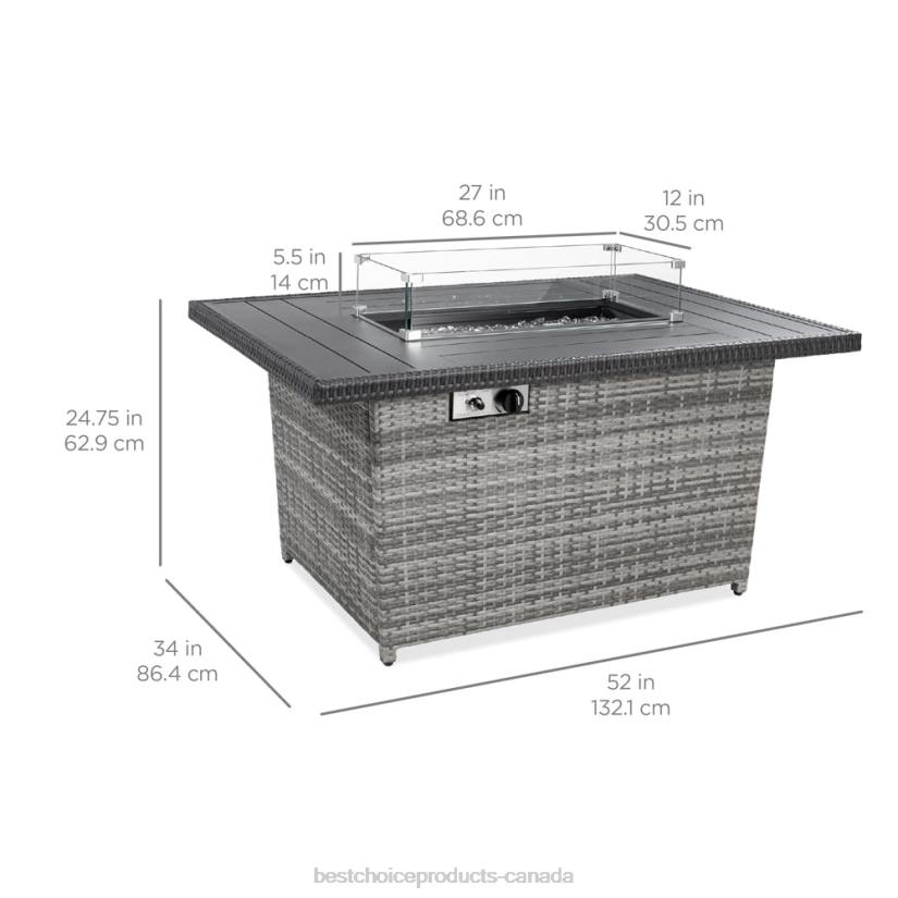 4LT2929 Gray Best Choice Products Wicker Propane Fire Pit Table, 50,000 BTU w/ Glass Wind Guard, Cover